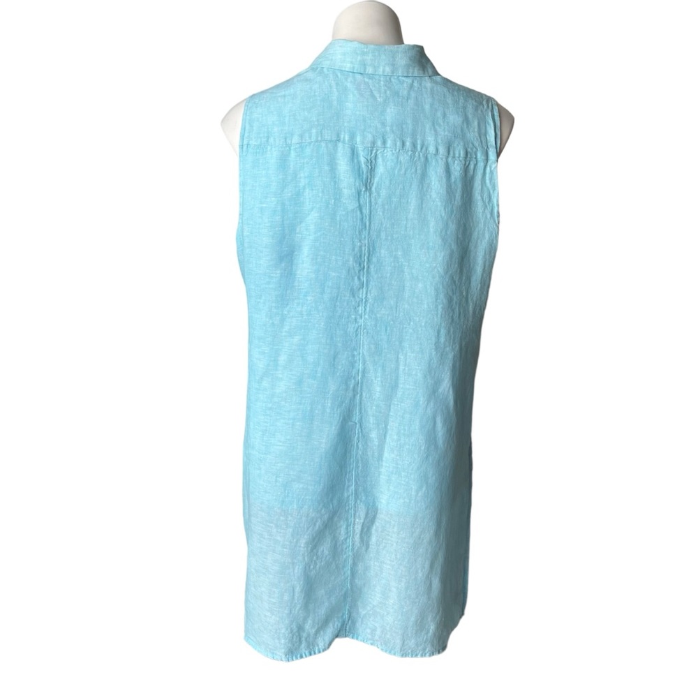 CHICO'S Sleeveless Side Slit Blue Aqua Linen Tunic, Sz L/12 - Picture 3 of 15